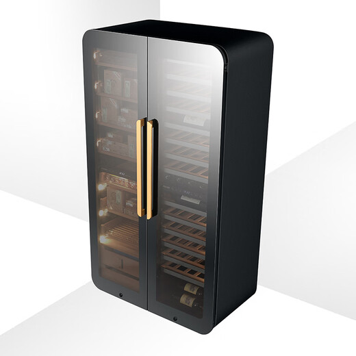PULADI WIFI smart frequency conversion double-door cigar cabinet constant temperature and humidity red wine refrigerator ultra-thin temperature control and humidity control tobacco compressor cigar moisturizing cabinet arc retro frequency conversion red wine and cigar integrated cabinet three temperature zones 490L