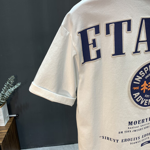 Luo Meng high-end summer thin American short-sleeved T-shirt men's trendy letter printed round neck versatile loose T-shirt top 9909 white (2025 new style) M suitable for weight 95-108 Jin Jin equals 0.5 kg.