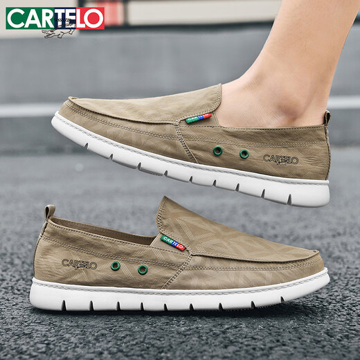 
CARTELO men's shoes summer 2025 Korean version of canvas shoes men's versatile breathable one-foot lazy casual shoes men khaki 43