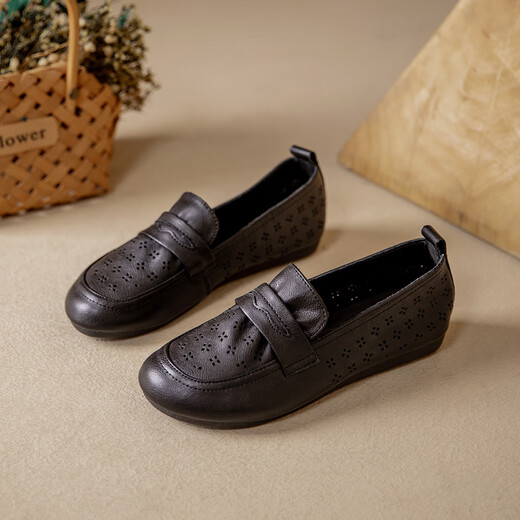 Zapatos de madre de cuero suave de cuero genuino de Kanglibi zapatos individuales de mediana edad y viejos cómodos y no cansados zapatos de cuero de mediana edad y viejos zapatos jóvenes y sin deslizamiento de mujeres primavera y otoño estilo 677 agujeros de agujero transpirable y no molido 41 41
