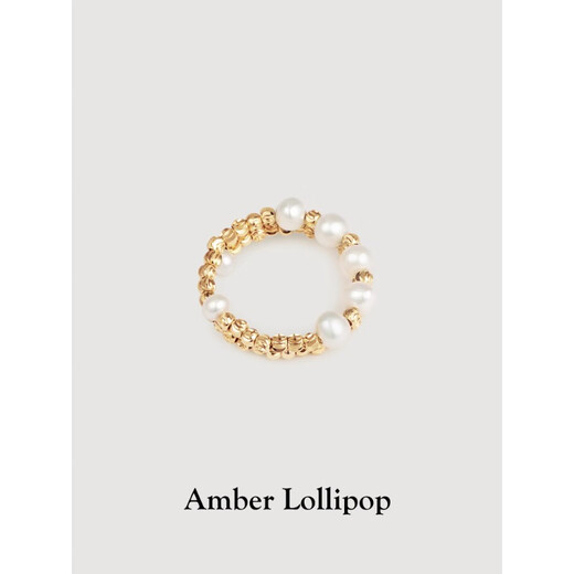 Amber Lollipop Wang Yuwen's same style pearl ring women's live index finger tail ring anniversary birthday gift for girlfriend and wife gold (freshwater pearl + 14k gold plated)