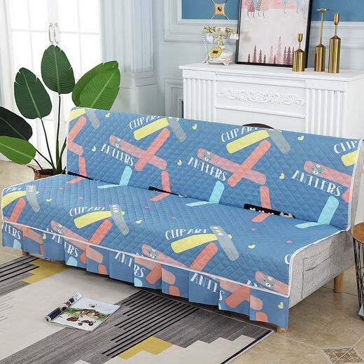 Xuxian full cover sofa cushion foldable sofa bed cover four-season universal non-slip sofa cover simple dual-purpose without armrests blue armrests 90*90
