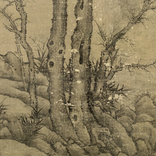 元李衎双松图古代山水画卷轴名画复仿古画中式挂画 元李衎双松图12805 40X68厘米（喷绘画心尺寸） 装裱乳白色卷轴（宣