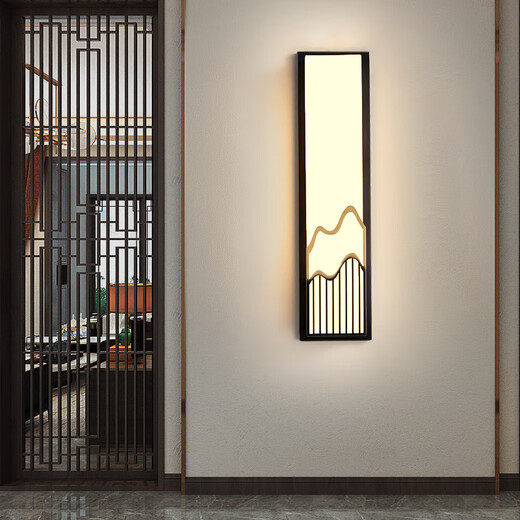 Qianzhang Lamp New Chinese style full copper marble wall lamp gate courtyard exterior wall outdoor bedroom study background wall bedside living room Zhongshan Height 80CM * Width 15CM Outdoor waterproof type B