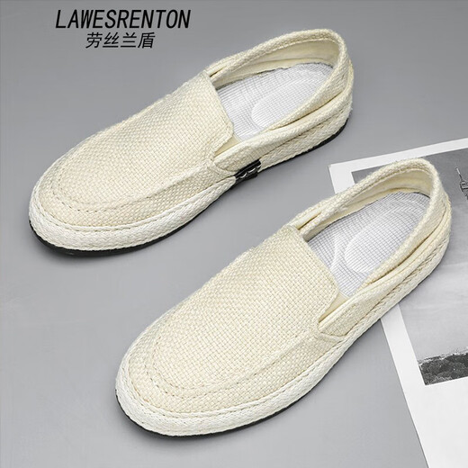 LAWESRENTON品牌亚麻帆布鞋老北京夏季两穿懒人一脚蹬休闲手工男士半拖鞋子 黑色 40 标准运动码