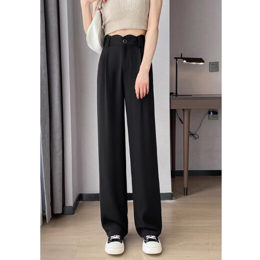 Pantalones de algodón algodón de la cintura ancha para mujeres en primavera y otoño verano Nuevo pantalones casuales de moda sueltos y versátiles para mujeres pantalones de traal de traje recto 692 negro 29.5 [alta calidad] 2xl 143-159Jin [Jin equivale a 0.5 kg]