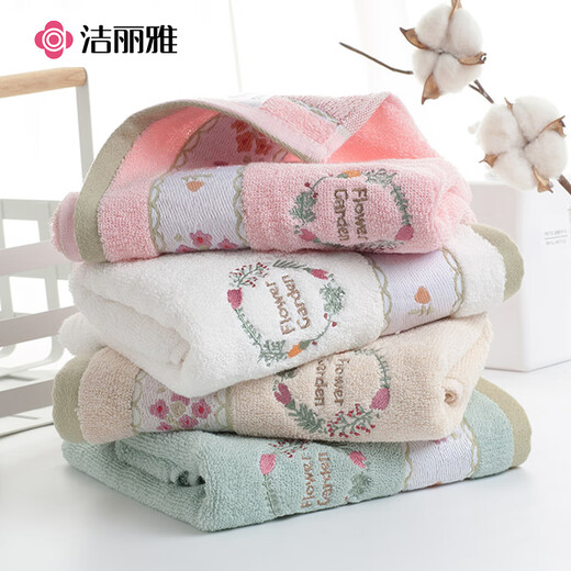 Jie Liya (grace) pure cotton adult household face wash towel, soft bath towel for men and women, soft bath towel for men and women, thickened and absorbent, thickened (pink + green + brown) - garden style