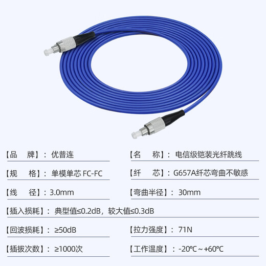 优普连 电信级铠装单模光纤跳线sc转sc-LC-FC-ST钢圈铠甲线 工程专用尾纤延长线防鼠咬阻燃 铠装单模单芯FC-FC 15米