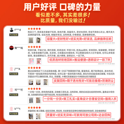 禧天龙直角收纳箱加厚大力士塑料衣物玩具搬家整理箱无轮 45L透明3个装