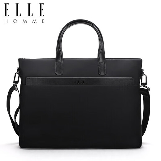ELLE HOMME Business Men's Briefcase Fashionable Canvas Crossbody Handbag Casual 14-inch Computer Bag 02210 Black