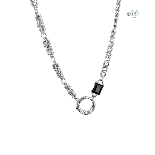 Ji Yuyou black stone ring necklace men's trendy simple high-end handsome hip-hop American clothing accessories gift boyfriend sweater chain black stone ring necklace