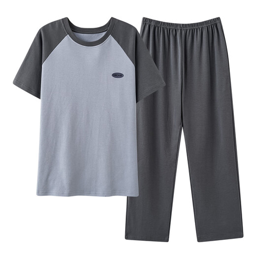 Langsha Pajamas para hombres Pantalones de manga corta de algodón puro en verano delgada de gran tamaño de gran tamaño de algodón ropa para el hogar NS13601 L