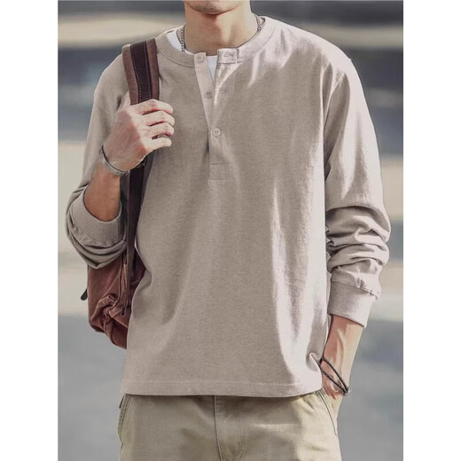 Kuraishi Kazuki Japanese fashion brand pure cotton Henry collar long-sleeved T-shirt men's bottoming shirt autumn and winter loose sweatshirt Henry shirt top men black XL