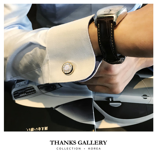 THANKSGALLERY金镶玉袖扣男轻奢定制法式衬衫西装袖口扣钉商务送男朋友礼物 银色袖扣