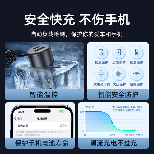 Philips car charger super fast charging with cable car cigarette lighter converter one to two Apple 15/16 Huawei USB expansion car charger head 4313