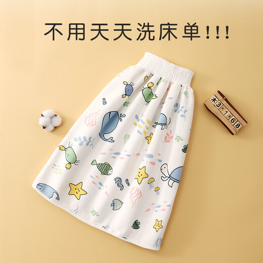 妍妮贝拉儿童隔尿裙女婴儿防水隔尿垫男宝宝防漏尿布裤戒尿不湿训练裤可洗 黄色 1条装 L（4-6岁）