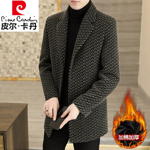 皮尔卡丹（pierre cardin）秋冬季新款羊毛呢大衣男士外套西装领休闲修身加厚中长款大衣男装 8812款深灰色单款 180/XL 120-140斤