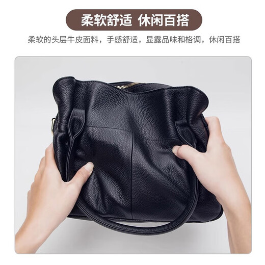 歌洛兹德【真头层牛皮】女包包新款大气送妈妈婆婆斜挎中年单肩手提包大包 黑色
