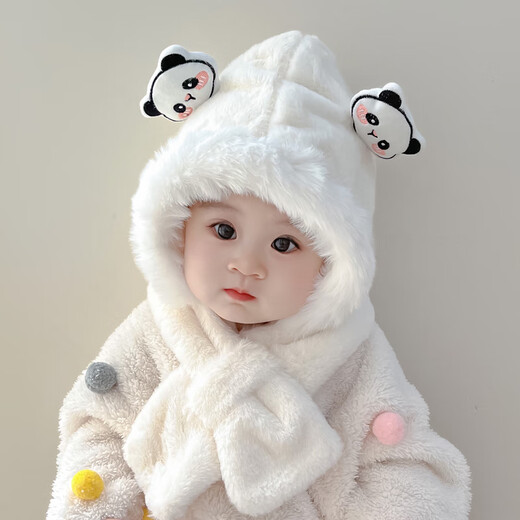 Benasi Baby Hat Autumn and Winter Ear Protection Plush Hat Children's Hat Winter Warm Boys and Girls Scarf All-in-One Cute Bear-Qianka 6 Months-4 Years Old (44-51.5CM)