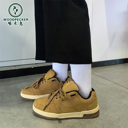 Specht Dick-Soled-Brotschuhe Herrenschuhe 2025 Herbst neue Schuhe für atmungsaktives Retro-vielseitiges Paar lässige Skateboardschuhe Khaki 9913 36