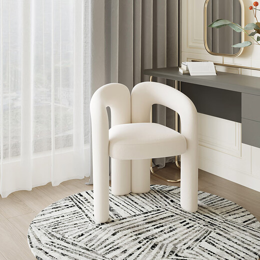 Mo Su Modern Simple Living Room Bedroom Makeup Stool Home Nordic Creative Design Backrest Dressing Stool Dressing Table Chair Soft Stool Off-White Futian Frosted Velvet No. 1 Complete Decoration