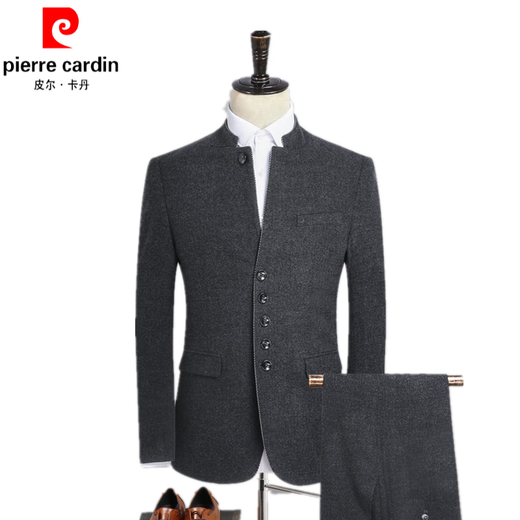 Pierre Cardin Chinese tunic suit for young men Chinese stand collar suit men's Chinese style Tang suit Chinese woolen jacket men's knitted 6622-dark gray-top + pants L 175-suitable for 120-130Jin Jin equals 0.5 kg