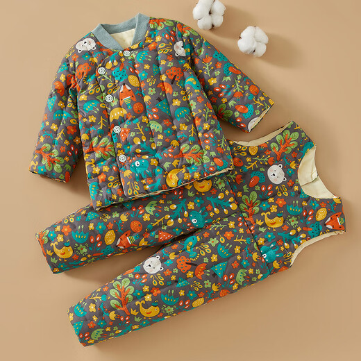 Mianguduo baby pure cotton handmade cotton jacket and cotton pants baby winter thickened cotton coat children's overalls suit winter liner Impression Bunny 80 yards (suitable for 6-12 months)