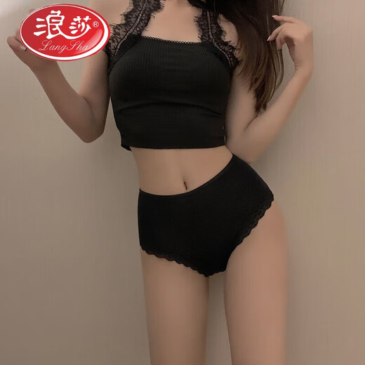 浪莎（LangSha）镂空交叉带低腰蕾丝内裤女新款时尚性感纯欲火辣大码女士三角裤头 829款精美装[黑色] 1条 均码 80-130斤