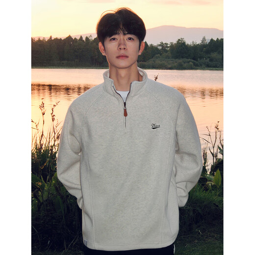 Katuchi American Stand-up-Kragen Halbzipper Sweatshirt Herren Herbst schwere langärmlige Basishemd High Street Trendy Sports Unterwäsche White Grey XL [Vorgeschlagen 120-140jin [Jin gleich 0,5 kg]]