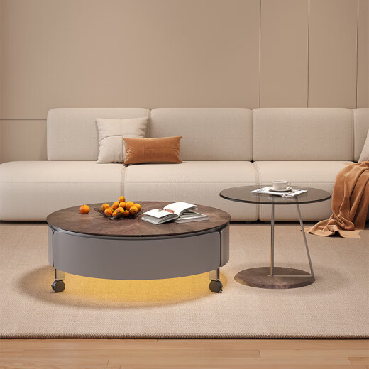 Minoxuan coffee table modern simple solid wood cabinet round walnut and slate surface small house 80+50 slate gray coffee table glass side table complete installation