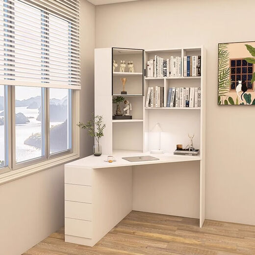 Platinum home computer desk desk makeup table dresser integrated corner student bedroom wall triangle desk with bookshelf 800*800 corner desk door-to-door delivery package installation
