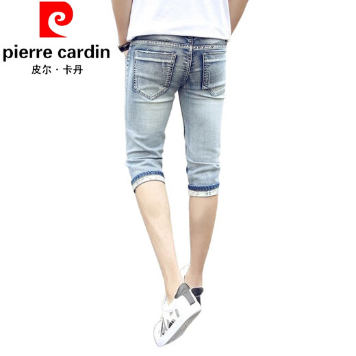 Pierre cardin (pierre cardin) seven-point denim shorts men's Korean style trendy slim 6-point mid-trousers summer thin casual 7-point small-foot pants knitted blue [fashion new style] 759 32 size [waist circumference 2 feet 5]