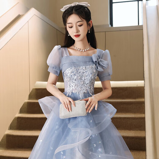 Vestido de noche azul de Libaixin 2025 NUEVO Estilo Banquete High-High Grain Student Art Exam Nicho Huff Skirt Women Blue Medium Longitud XL Sugerir 110-120Jin [Jin es igual a 0.5 kg]