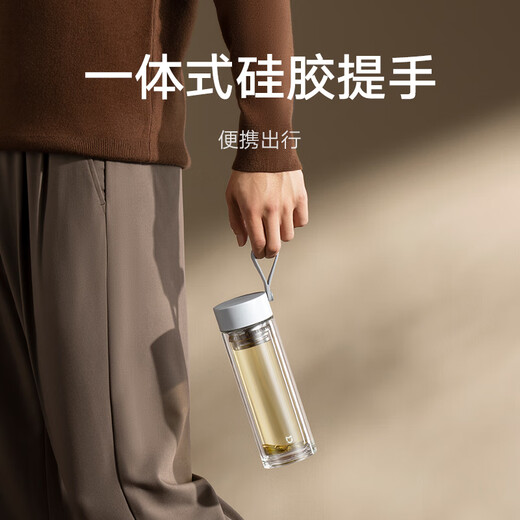 Mijia glass double-layered tea cup with water barrier, high temperature resistant tea cup, thickened transparent cup 400mL, metal gray