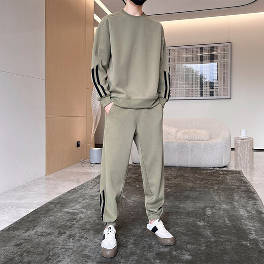 
Atlan sweatshirt suit men's long-sleeved T-shirt handsome set of sports casual sweatpants autumn and winter sportswear men's group suit 9230 black suit M (115-130Jin[Jin equals 0.5 kg])