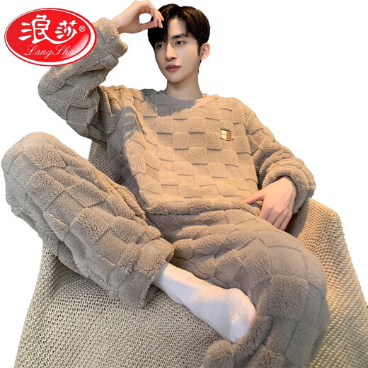 Langsha 2025 Nouveau pyjamas de velours corallien pour hommes au printemps et automne plus en velours épaissis d'hiver adolescents pour adolescents pour garçons à la maison