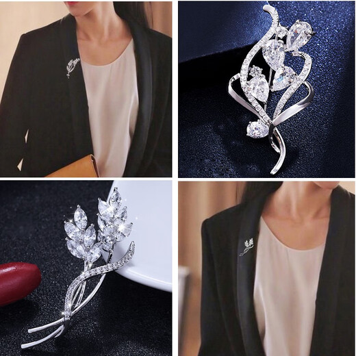 QUAMER's new crystal high-end 2024 brooch for women Japanese and Korean luxury corsage sweater pin Aopai brooch - white diamond