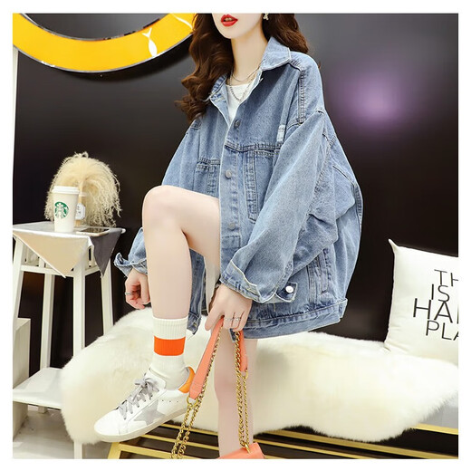 Girl Coreana Fashion Fashion Casual Versátiles de mezclilla Versátil para mujeres 2025 Primavera y otoño Nuevo Internet Celebrity Street Hong Kong Top Light Blue M