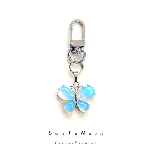 SunToMoon small fresh colorful butterfly keychain pendant simple natural stone AirPods bag hanging decoration creative gift purple butterfly