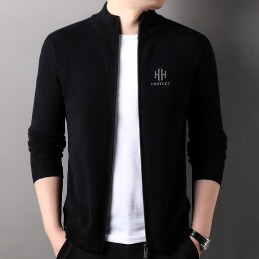 Hengyuanxiang 100% cardigan men's cardigan 2025 autumn and winter new youth fashion sweater jacket solid color sweater stand collar Earl Red 3XL 190/56/125
