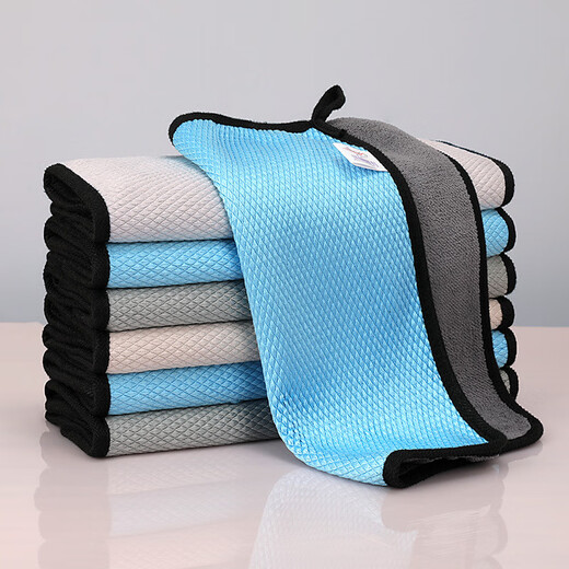 Jiayoumeng special fish scale rag for cleaning glass, no trace, housekeeping cleaning cloth, oil removal, traceless water absorption, not easy to shed lint towel, 3 pack, double-sided 30*60 color remarks