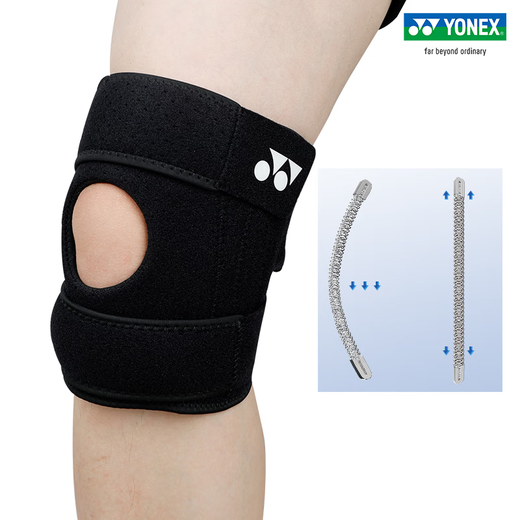 YONEX/尤尼克斯 专业羽毛球护膝 开放式透气支撑可调节yy男女 MPS-24CR 黑色 1只装 均码