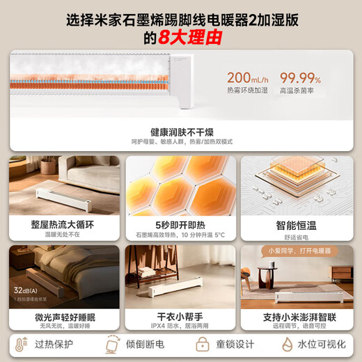 Mijia Xiaomi APP Smart Heater Graphene Baseboard Electric Heater 2 Humidification Version OCC 5 Seconds Rapid Heat Humidification and Heating 2-in-1 Home TJXDNQ10ZM