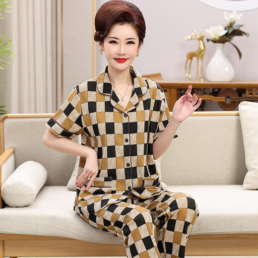 Pajamas de mère modale pour femmes 2025 Style de coton mince d'été pour les personnes d'âge moyen et les personnes âgées simples décontractées et lâches peut porter des vêtements à la maison