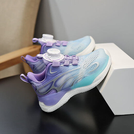 
Huilirui children's shoes for boys rotating buttons spring and summer anti-slip wear-resistant training shoes for students shock absorption rebound running shoes sports shoes 9903 Tianlan single network 34