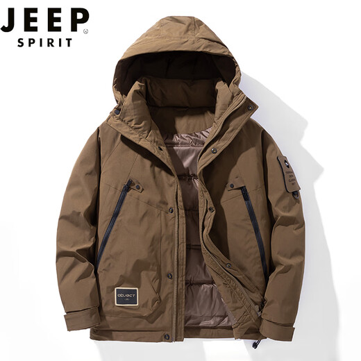 JEEP SPIRIT羽绒冲锋衣男冬季加绒加厚户外棉服时尚休闲服时尚大口袋夹克外套 9871黑色 L（110-130斤）