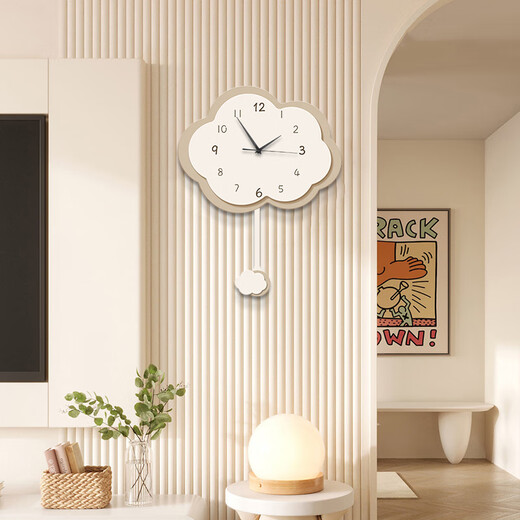 Mao Jiujiang Cream Fengyunduo punch-free living room clock hanging picture mute creative can swing left and right clock hanging wall decoration