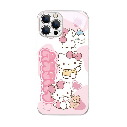 US Ten Cents (MSMF) Nouveau Sanrio Jade Dog Convient pour Apple Phone Case Étui en verre trempé Bord en silicone souple Anti-chute Tout compris Mignon Dessin animé Melody Best Friend Étui de protection pour femme Peinture métallique Étui en verre Galaxy Silver Melody-BL11165 iPhone14ProMax