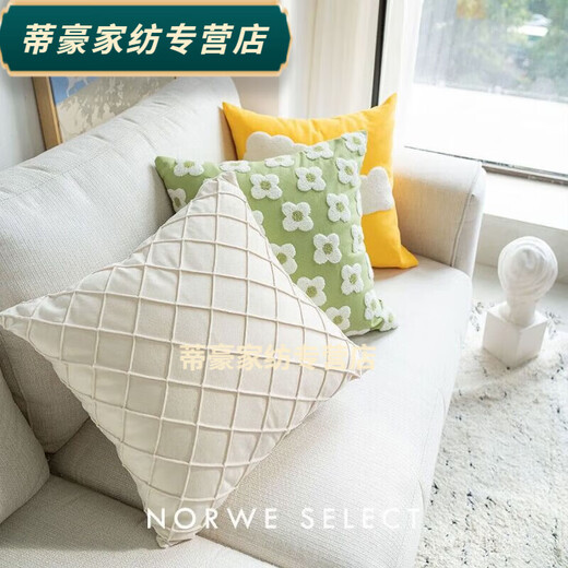 Rongtao Nordic style embroidered pillowcase, plaid living room sofa pillow, bedside cushion, Moroccan B&B, green flower 45*45cm pillowcase + pillow core