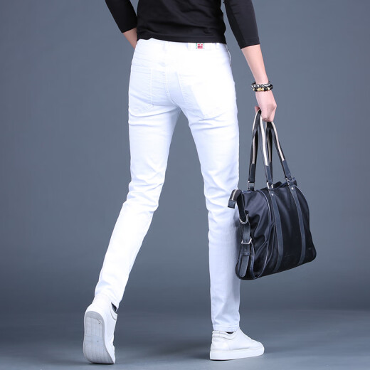 Ke jiehao 2025 Spring y verano Slim White White bordado Jeans de alta gama Los delgados pantalones de pies pequeños elásticos de moda y versátil tendencia casual 1315 Blanco 31